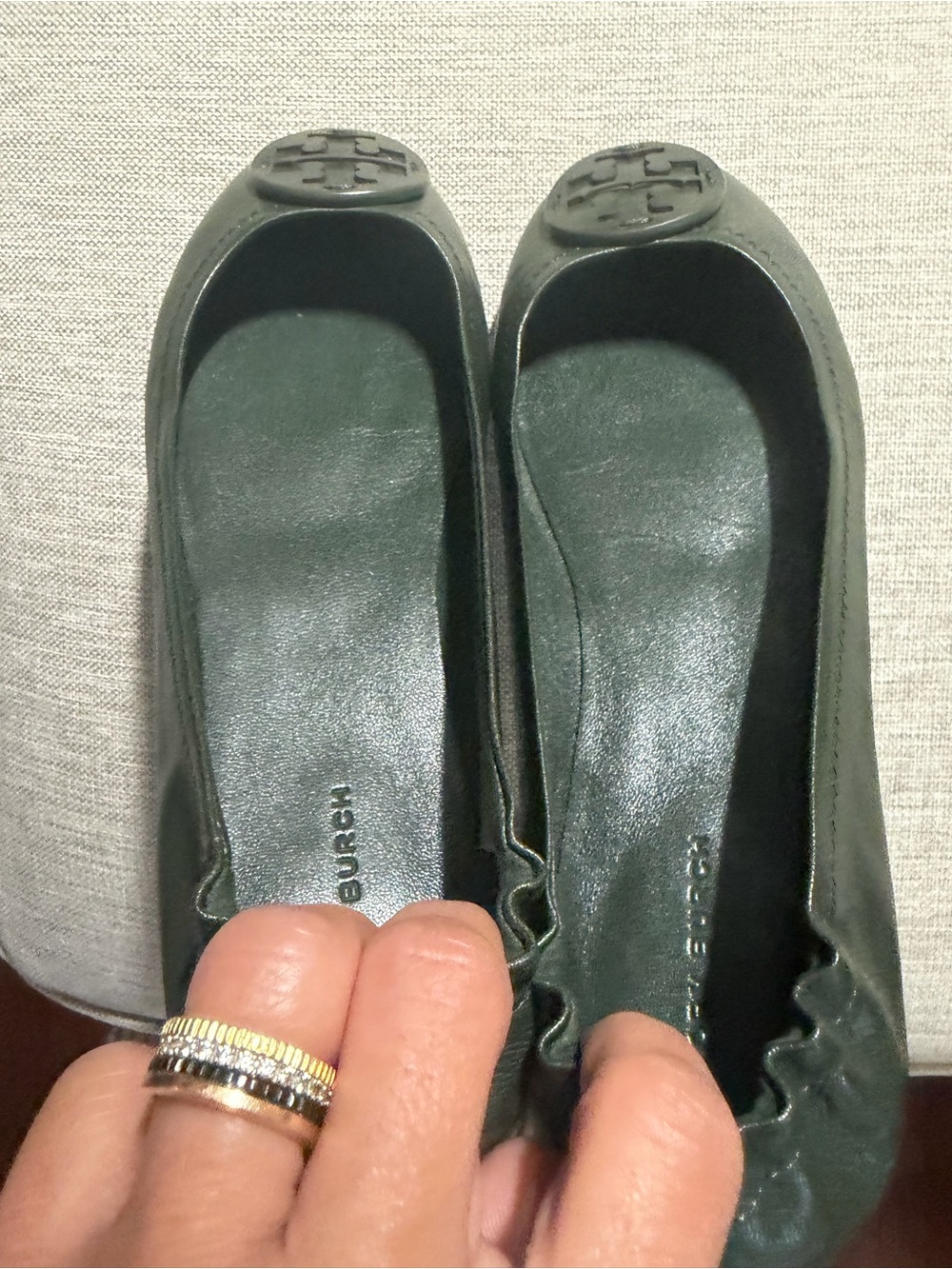 Tory Burch Olive Green Logo Ballet Flats - Picture 3 of 4